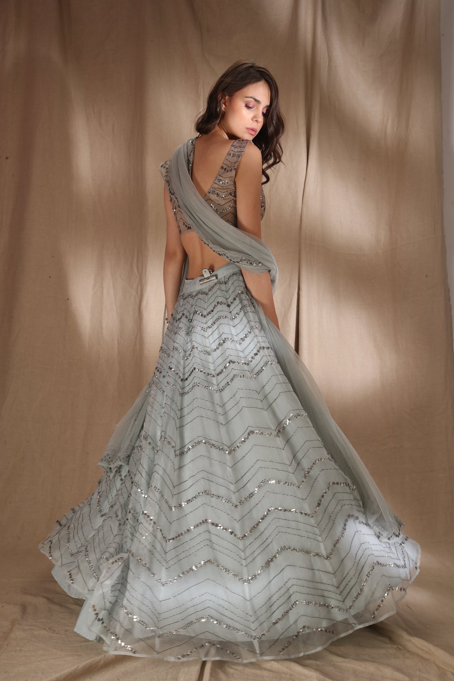 Sky Blue Organza Lehenga