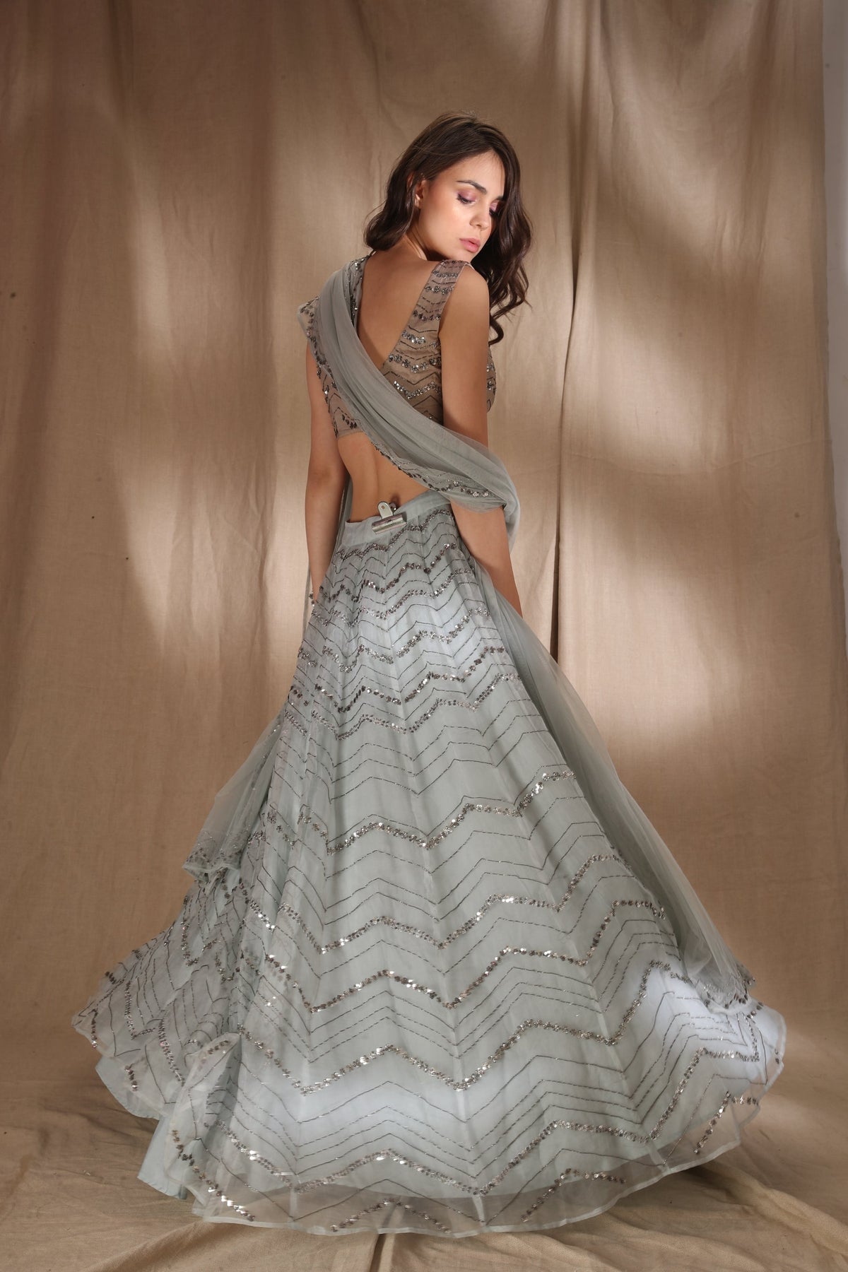Sky Blue Organza Lehenga