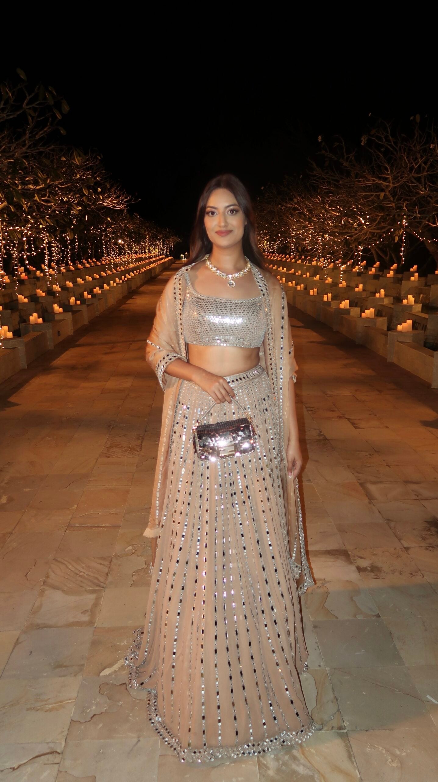 NATASHA SHAH In Chahak Beige Linear Lehenga With Metallic Blouse