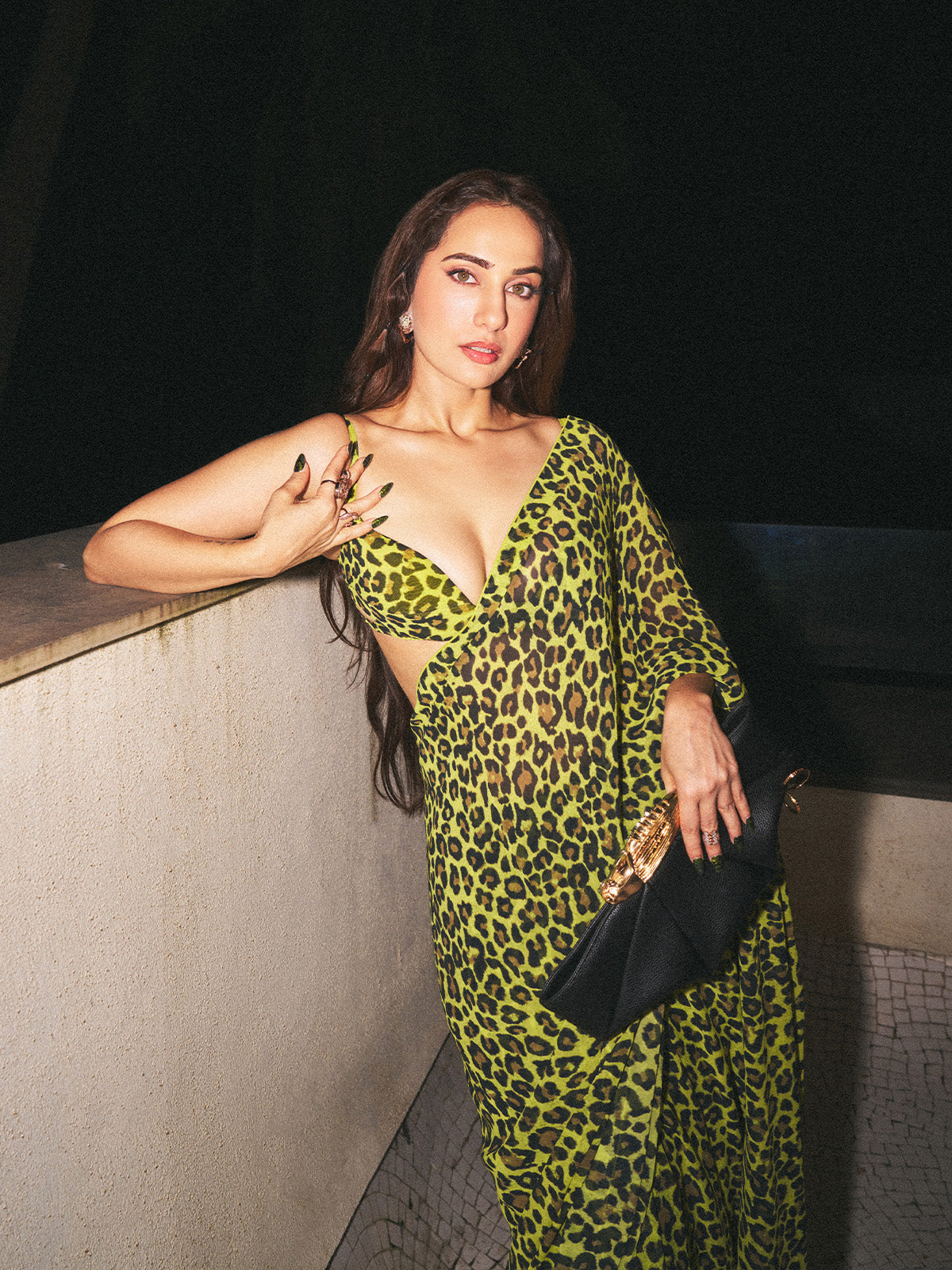 Green Leopard Print Saree