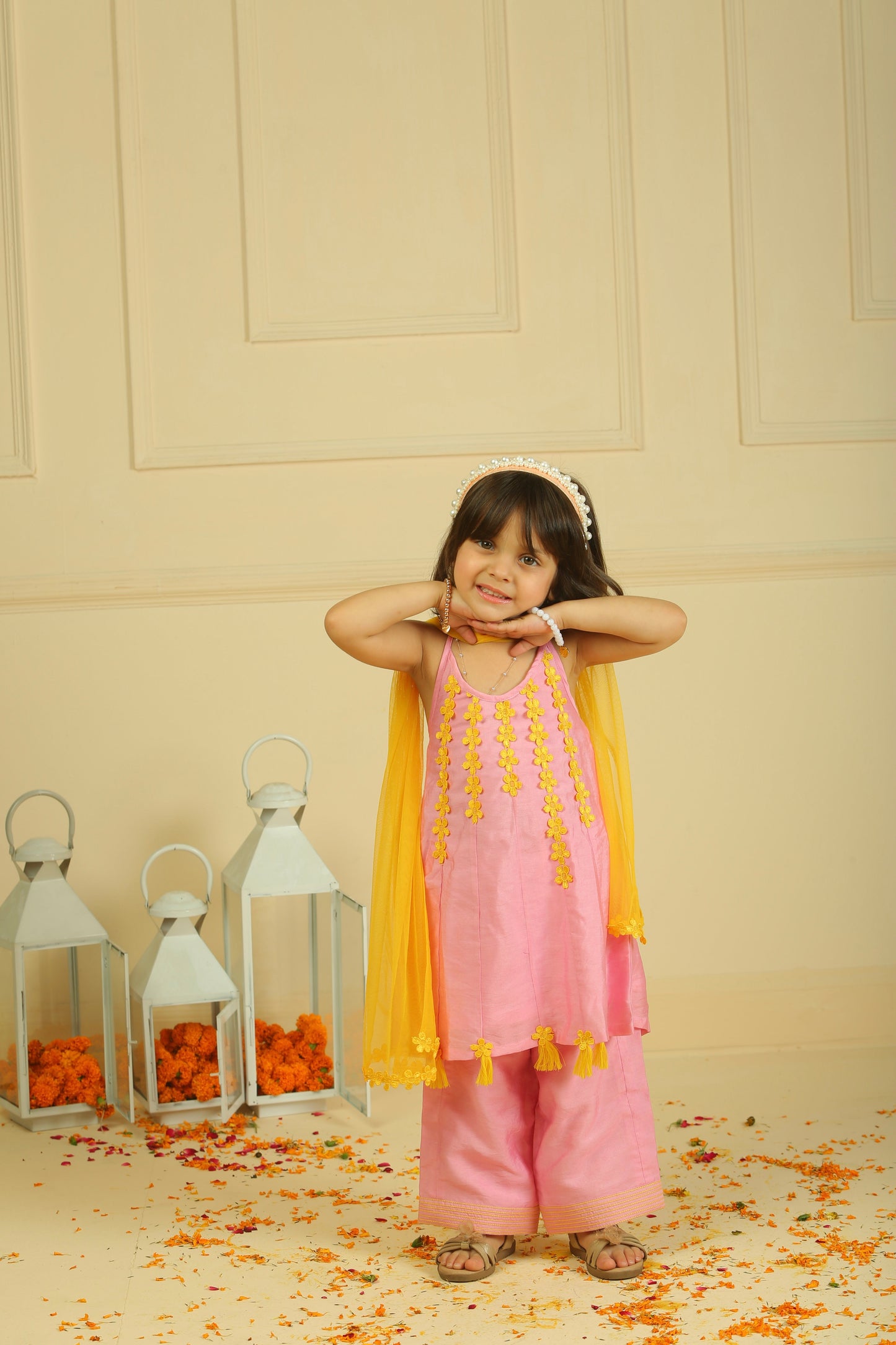 Light Pink Lace Work Chanderi Suit