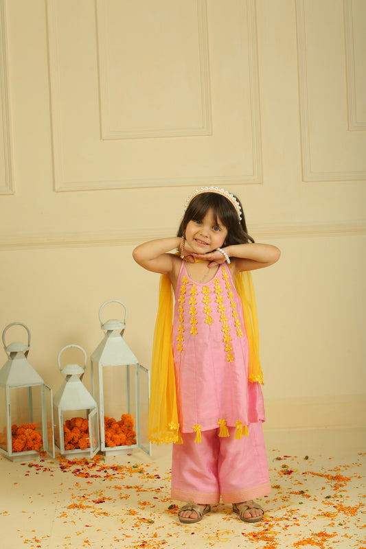 Light Pink Lace Work Chanderi Suit