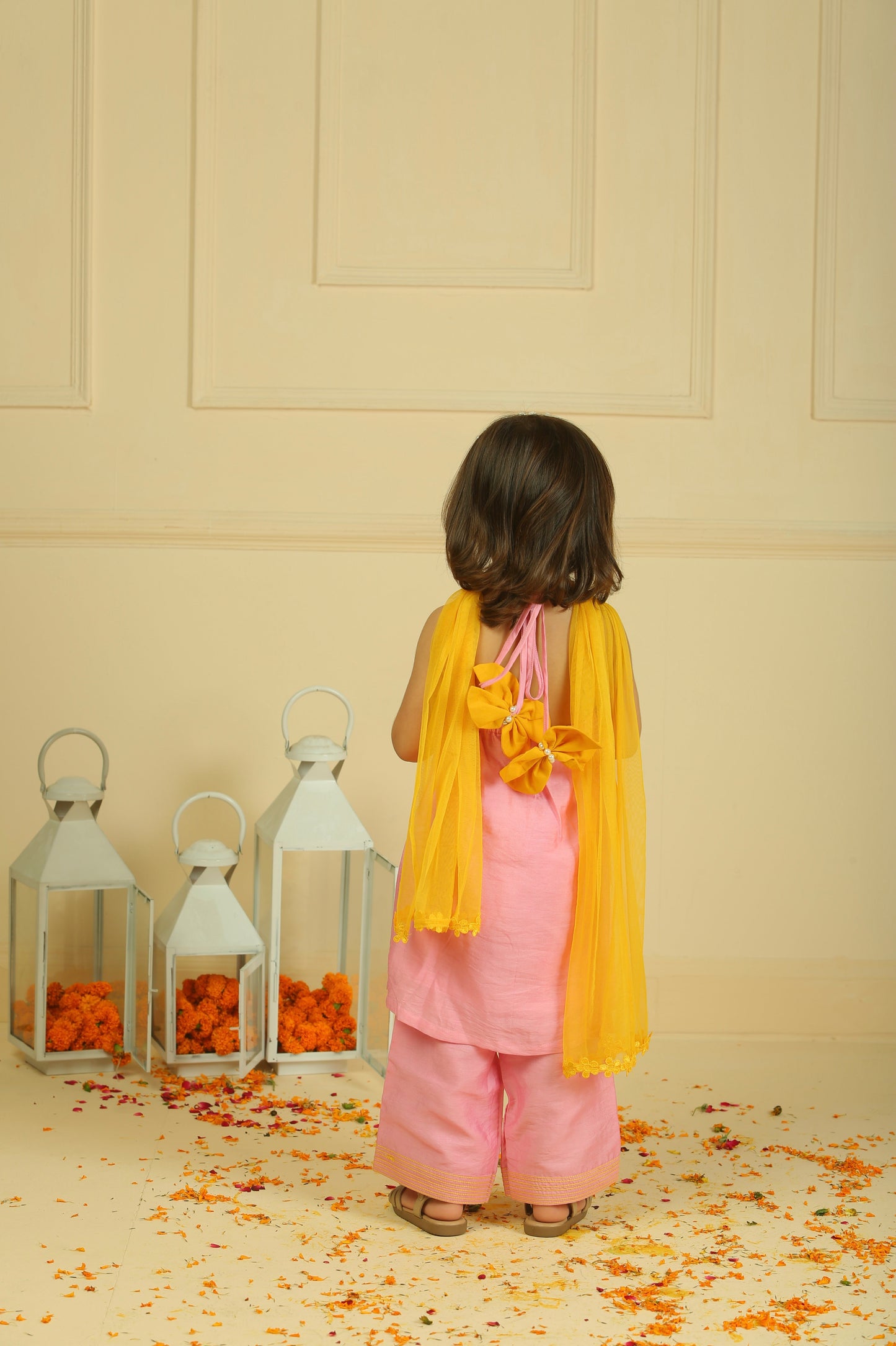 Light Pink Lace Work Chanderi Suit