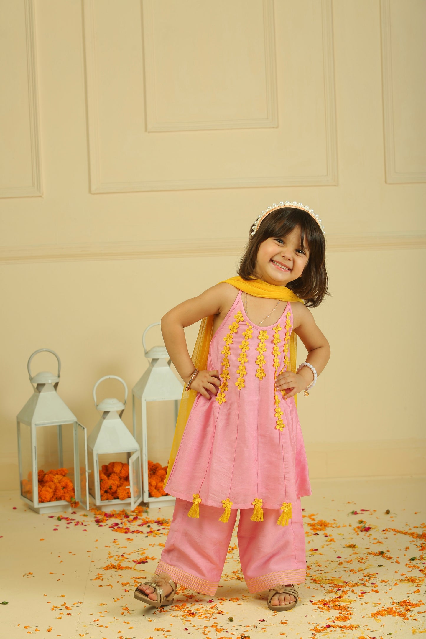 Light Pink Lace Work Chanderi Suit