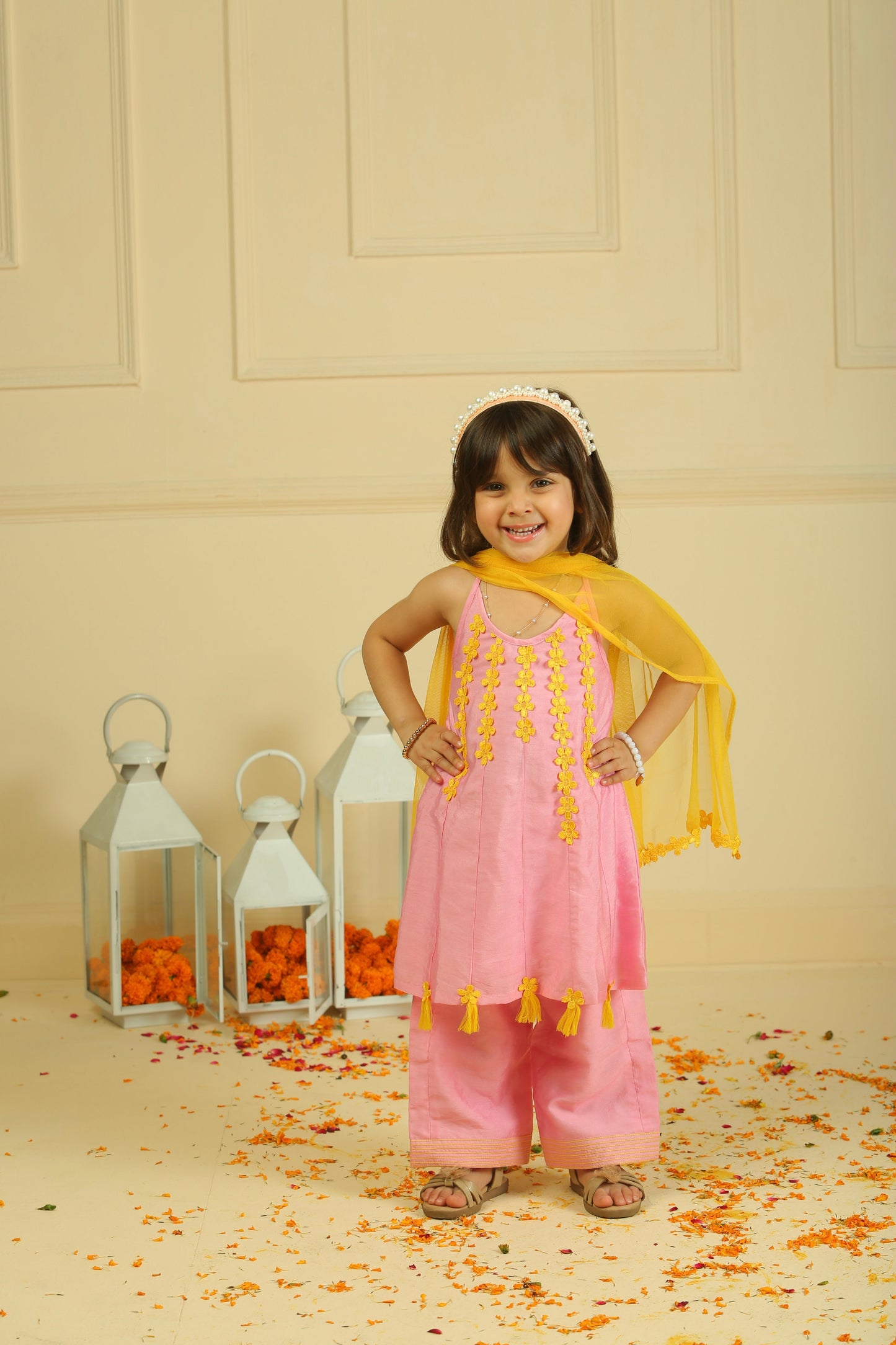 Light Pink Lace Work Chanderi Suit