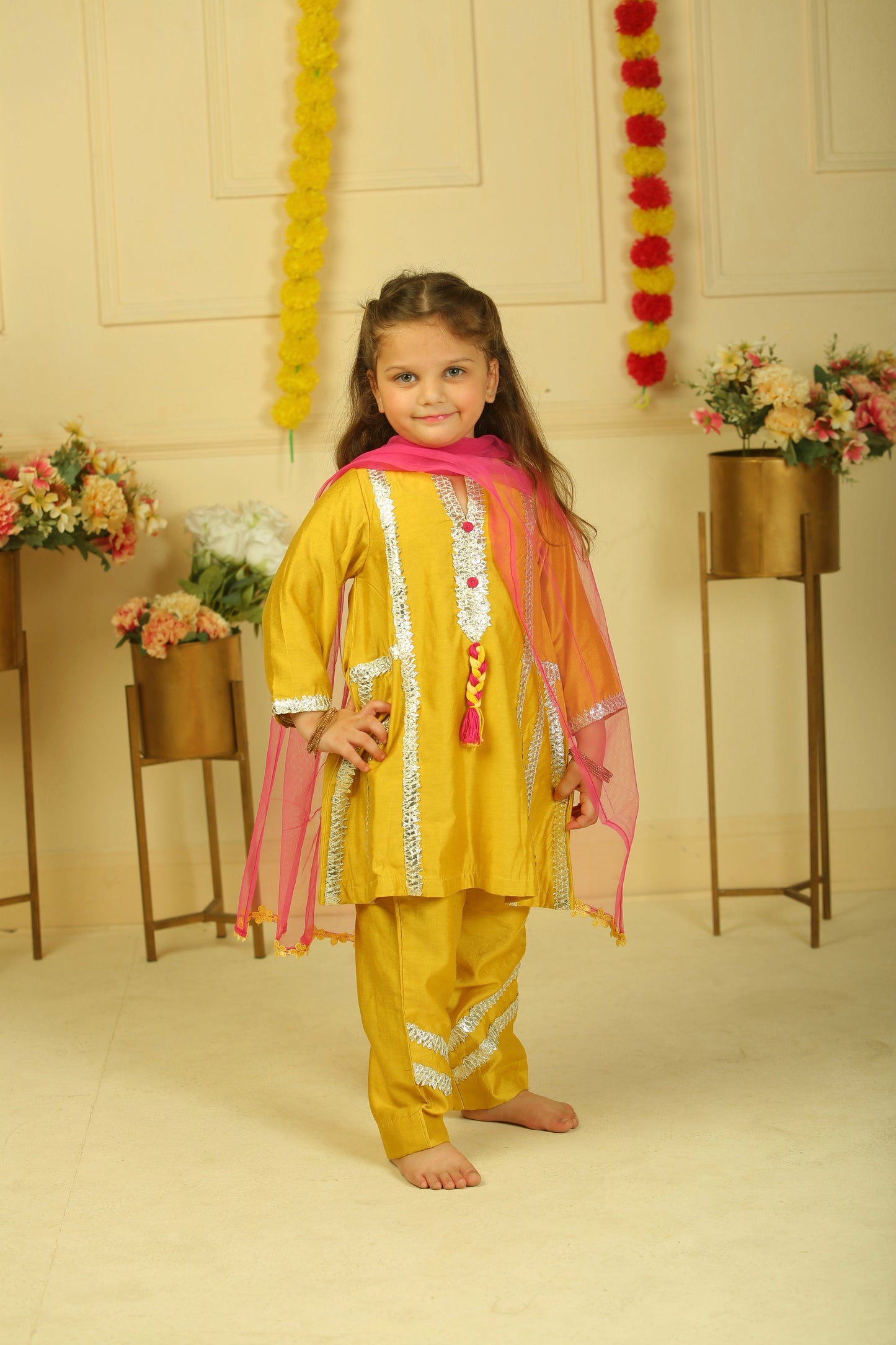 Mustard Yellow Lace Work Chanderi Suit