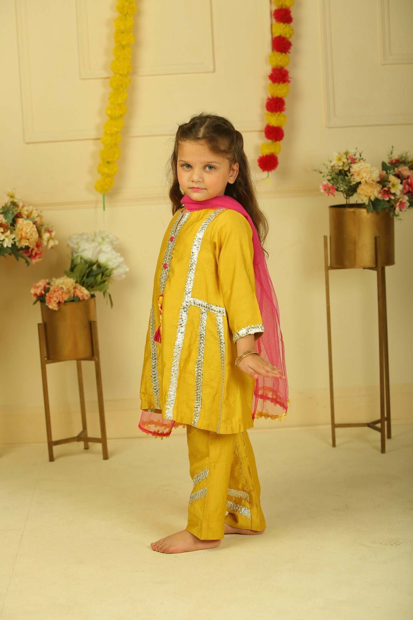 Mustard Yellow Lace Work Chanderi Suit