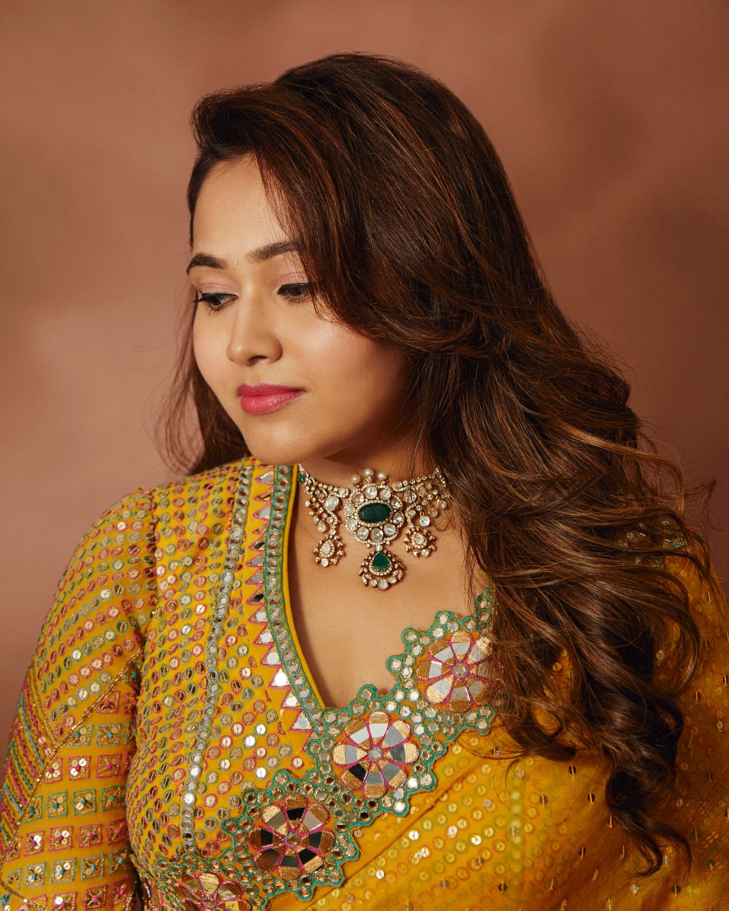PRIYA ATLEE In Rang Yellow Mirror and Sequin Saree Set