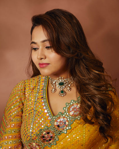 PRIYA ATLEE In Rang Yellow Mirror and Sequin Saree Set