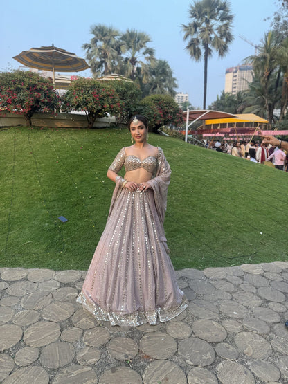 AVANTIKA IN Ash Pink Sequin Embroidered Lehenga Set