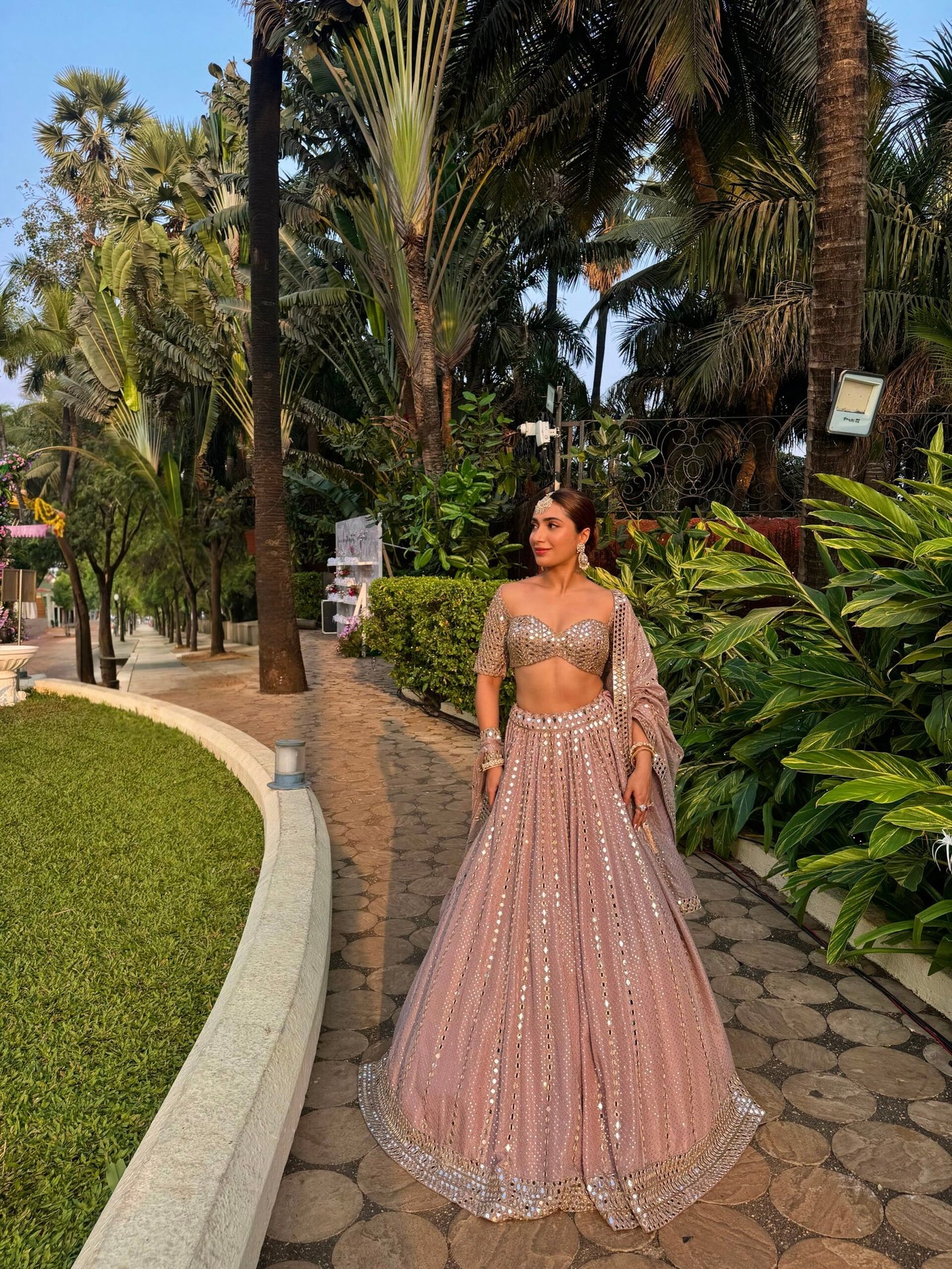 AVANTIKA IN Ash Pink Sequin Embroidered Lehenga Set
