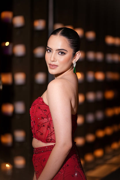 BLOODSTONE DRAPED MERMAID LEHENGA