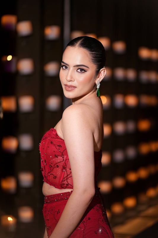 BLOODSTONE DRAPED MERMAID LEHENGA