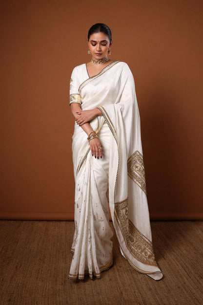 White Moonfield Gota Embroidered Saree
