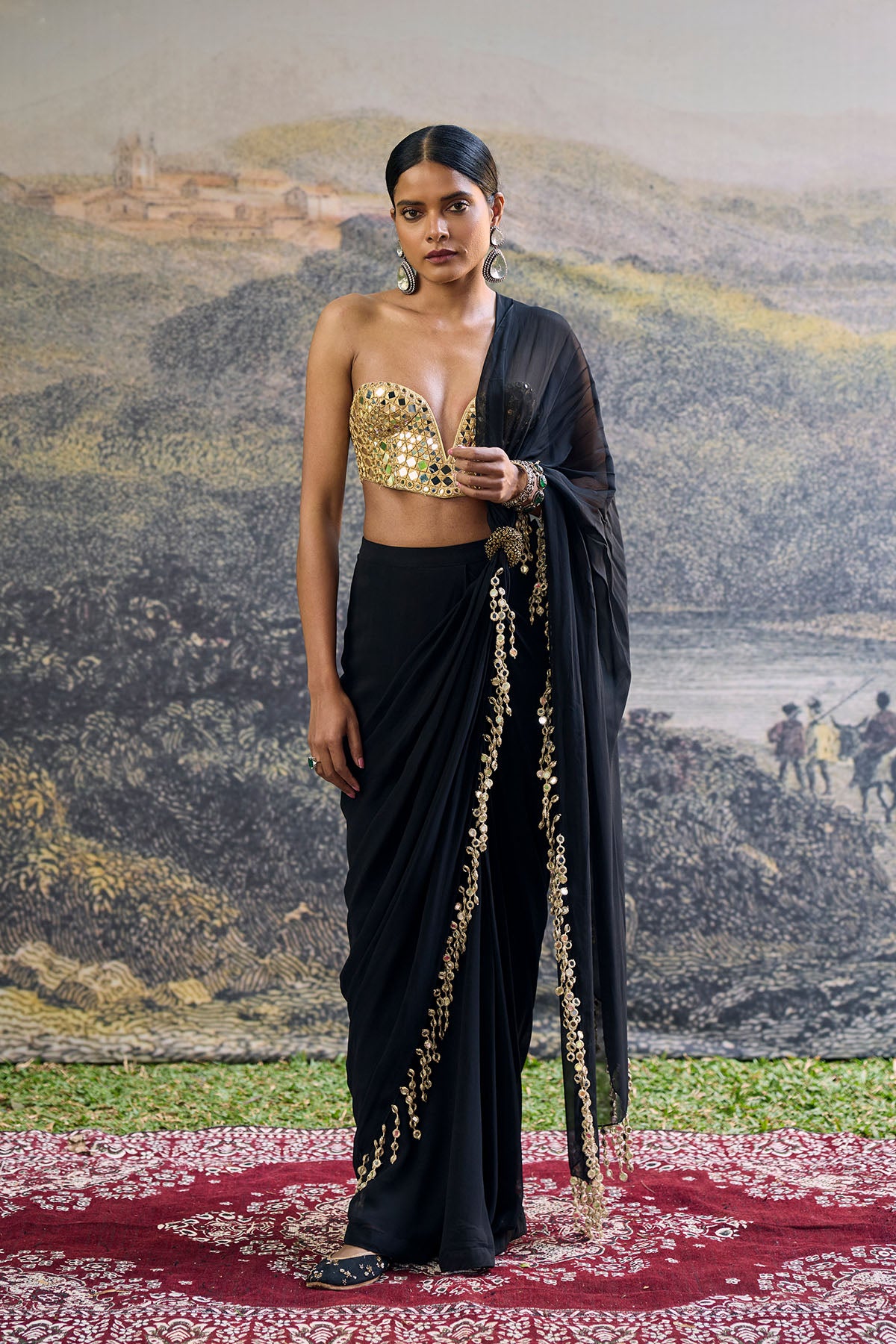 Shyama Mirror Pre-Draped Saree Set
