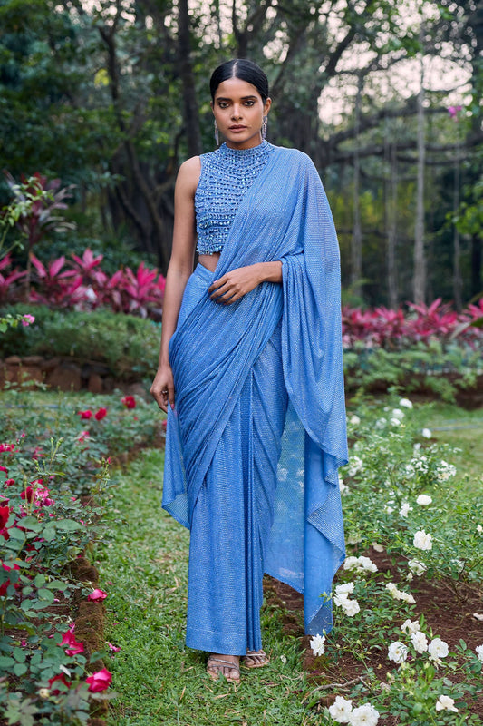 Neel Tara Crystal Saree Set