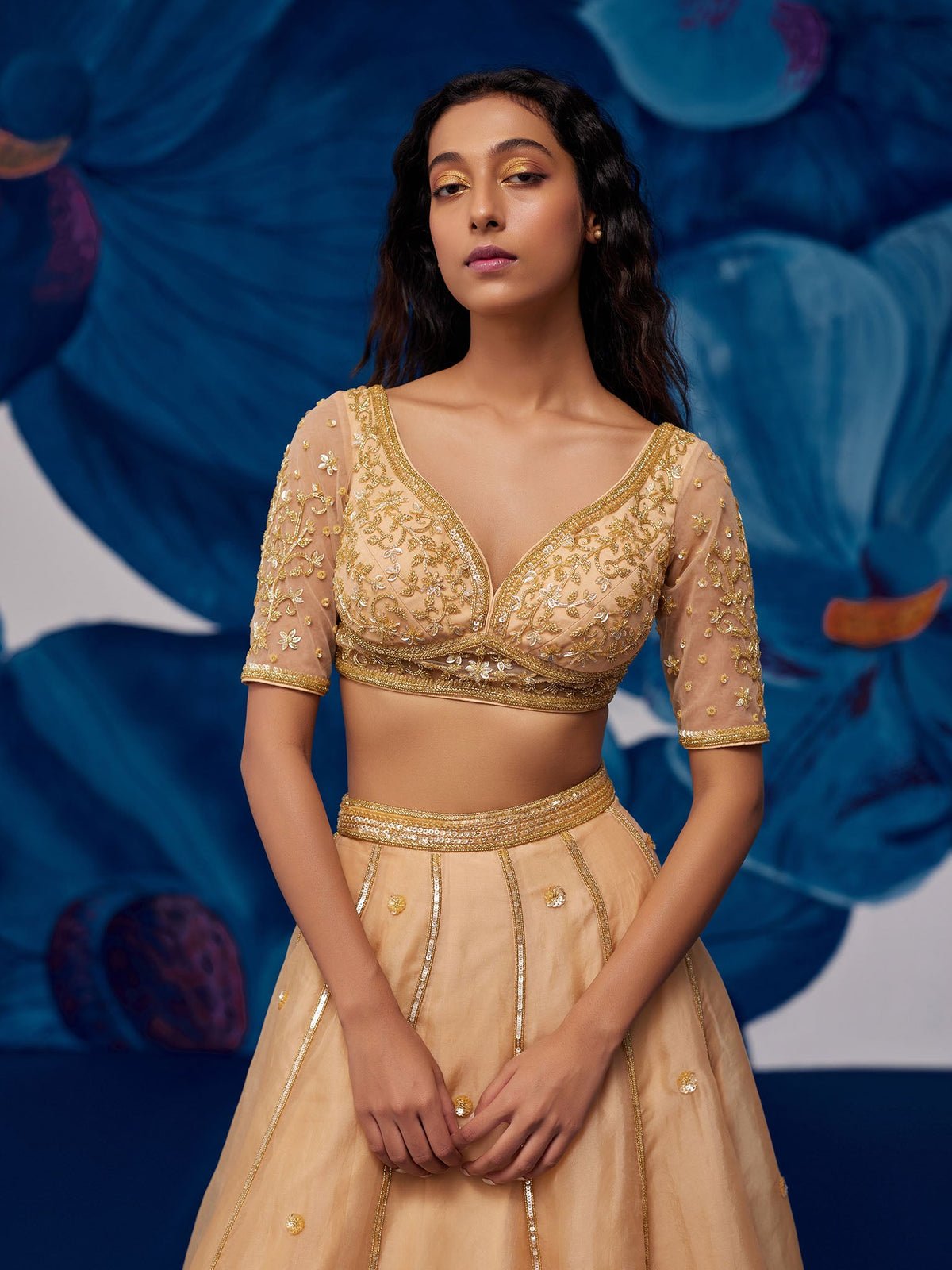 Imperial Golden Silk Organza Lehenga Set