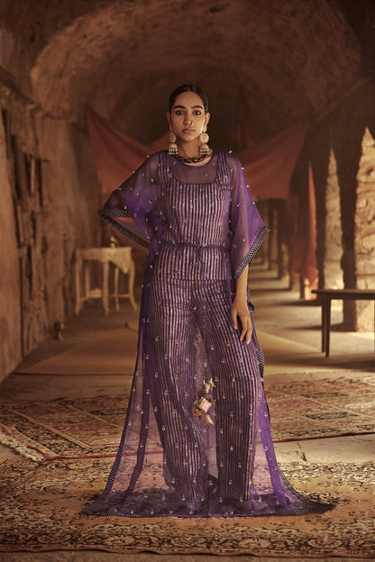 Purple Silk Organza Kaftan Set