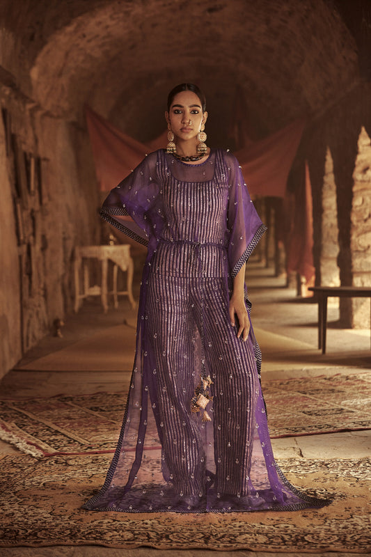Purple Silk Organza Kaftan Set