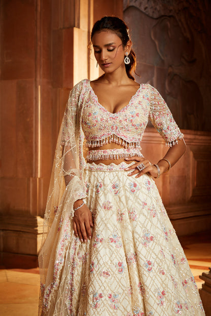 Ivory Tulle Lehenga Choli Set