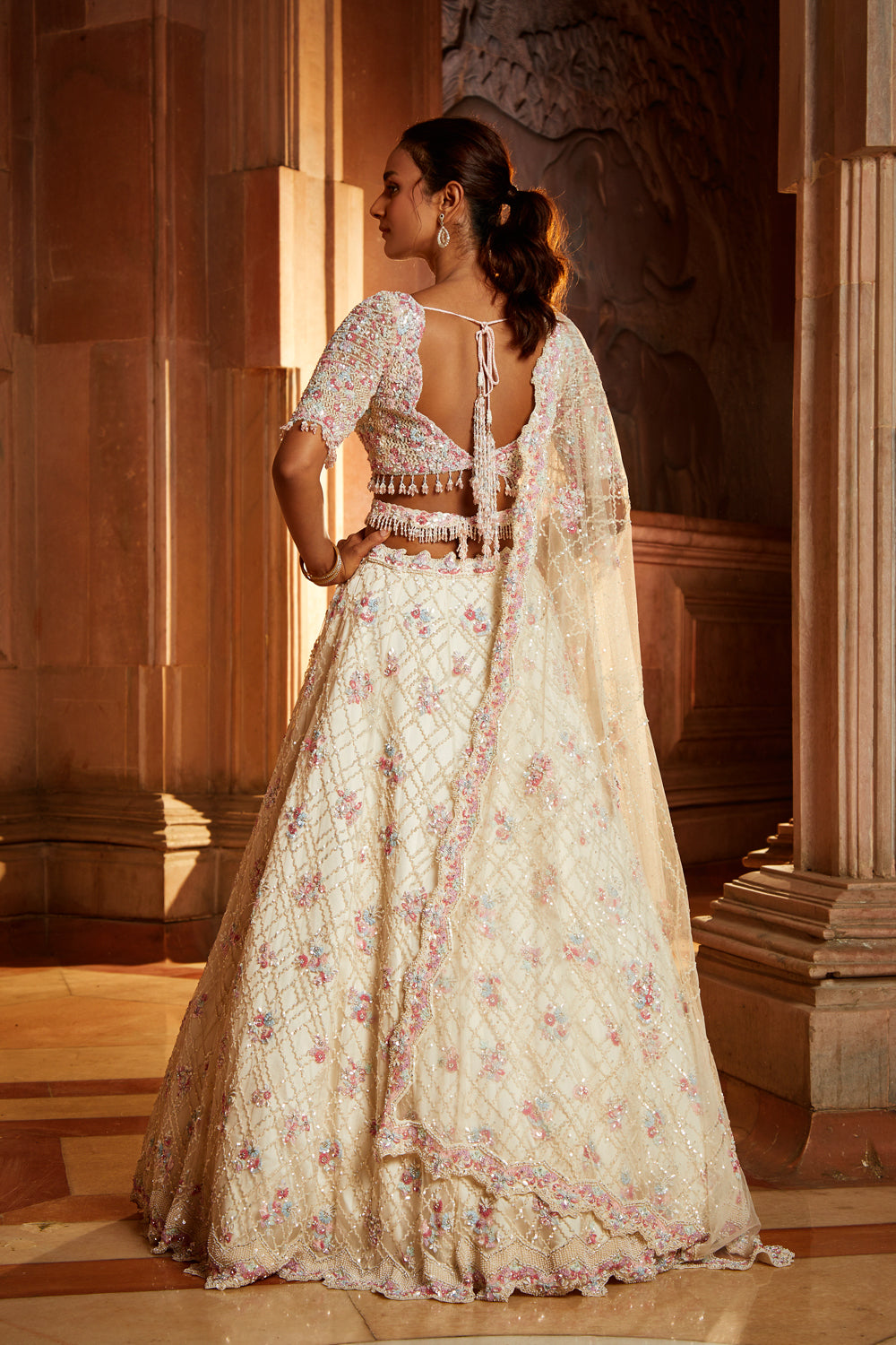 Ivory Tulle Lehenga Choli Set