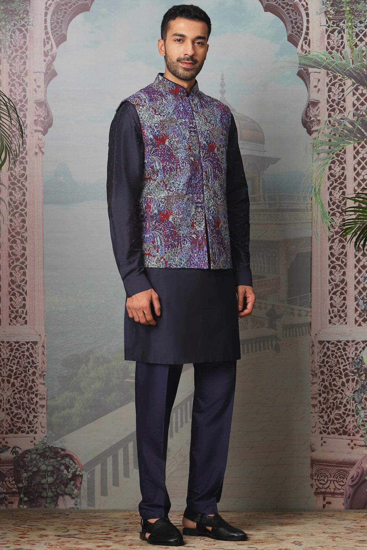 Indigo Seraphic Embroidered Kurta Bundi Set