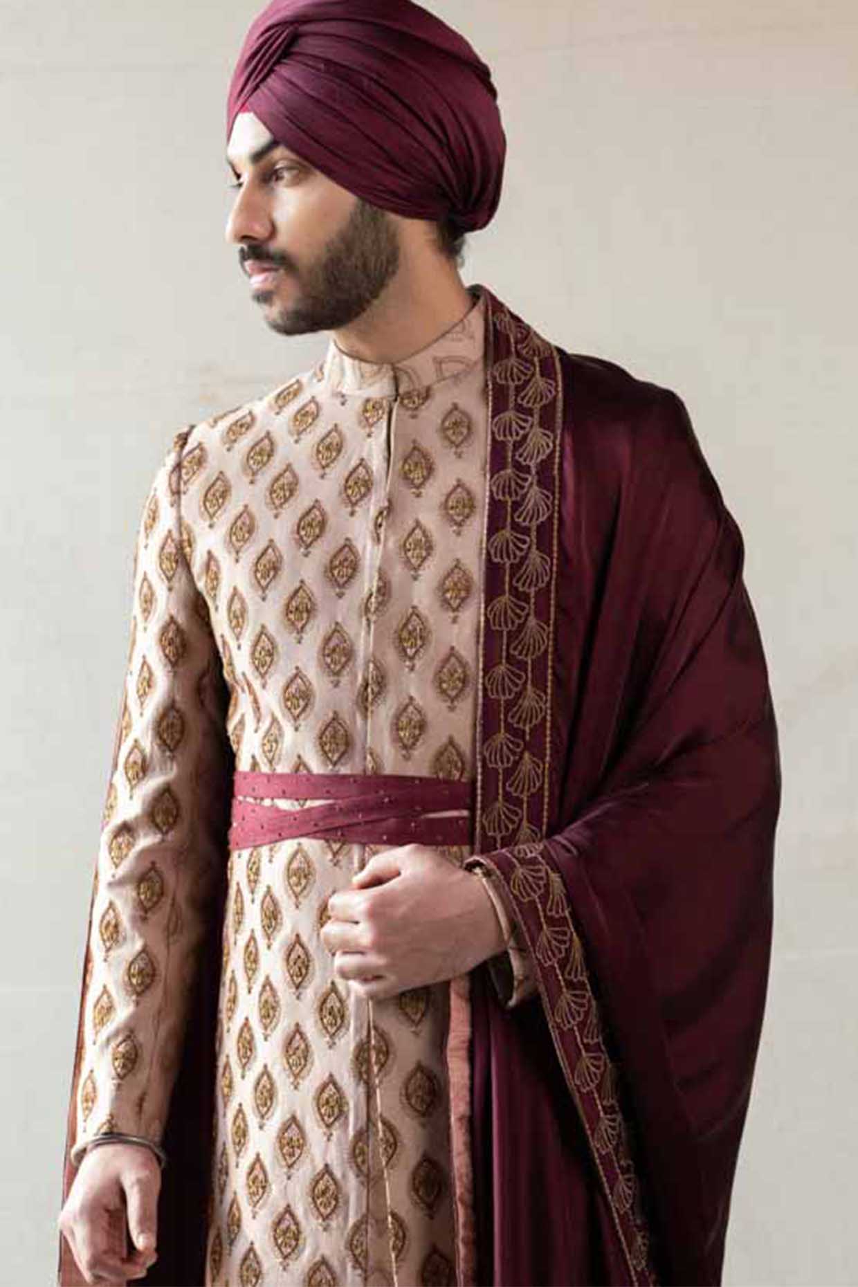 Champagne Motif Sherwani
