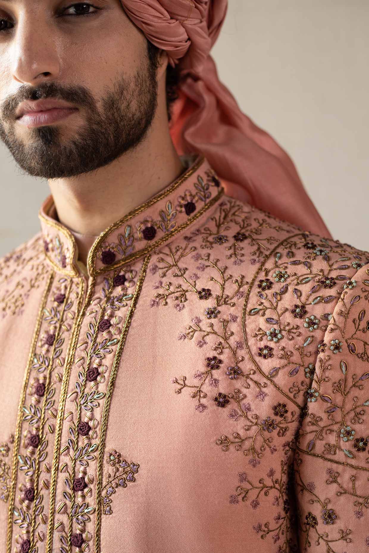 Old Rose Pattern Embroidered Sherwani