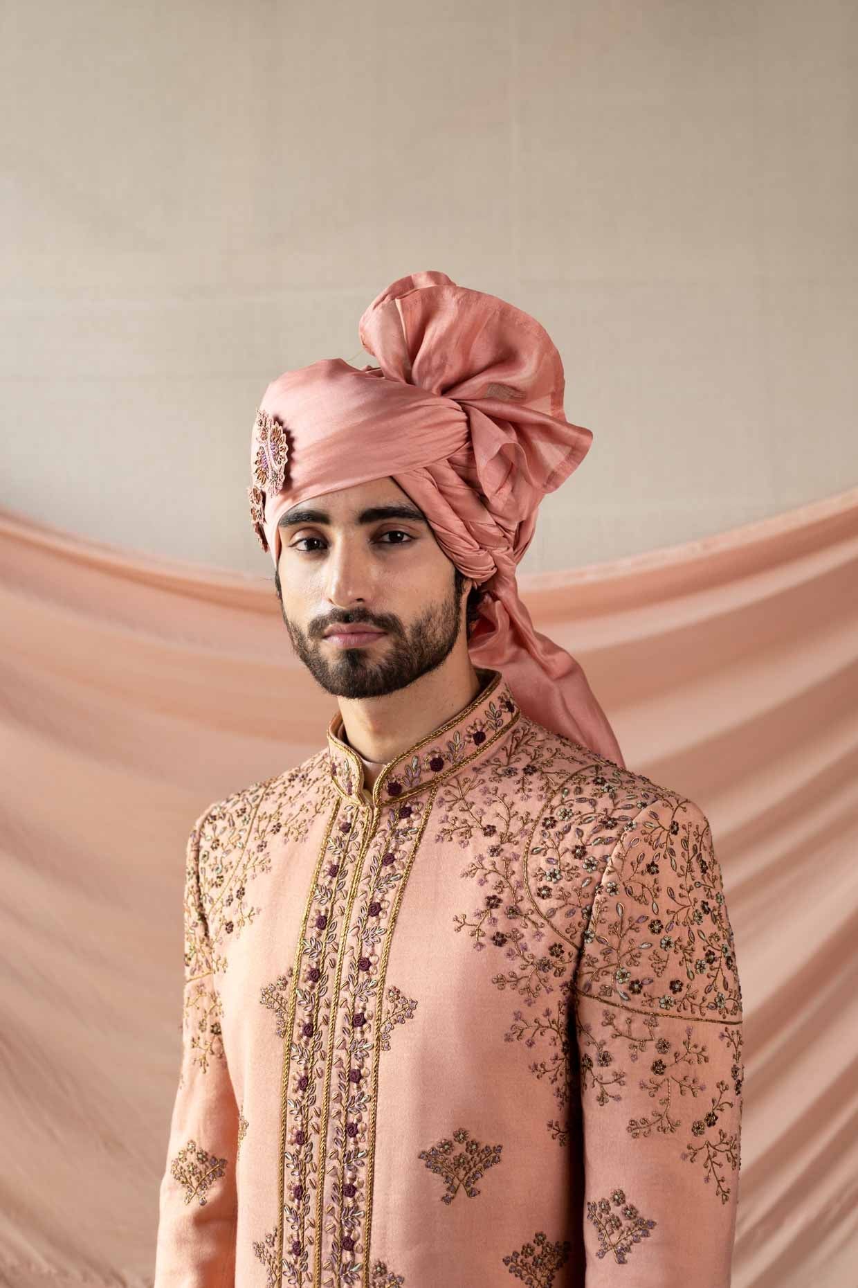 Old Rose Pattern Embroidered Sherwani