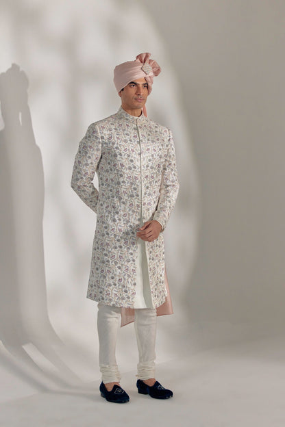 White Vine Sherwani Set