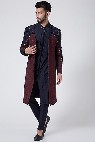 Maroon Embroidered Contemporary Indowestern Jacket Set