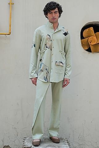 Green Knit Linen Pant Set