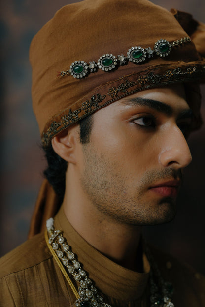 Bronze Hand Embroidered Silk Sherwani Set