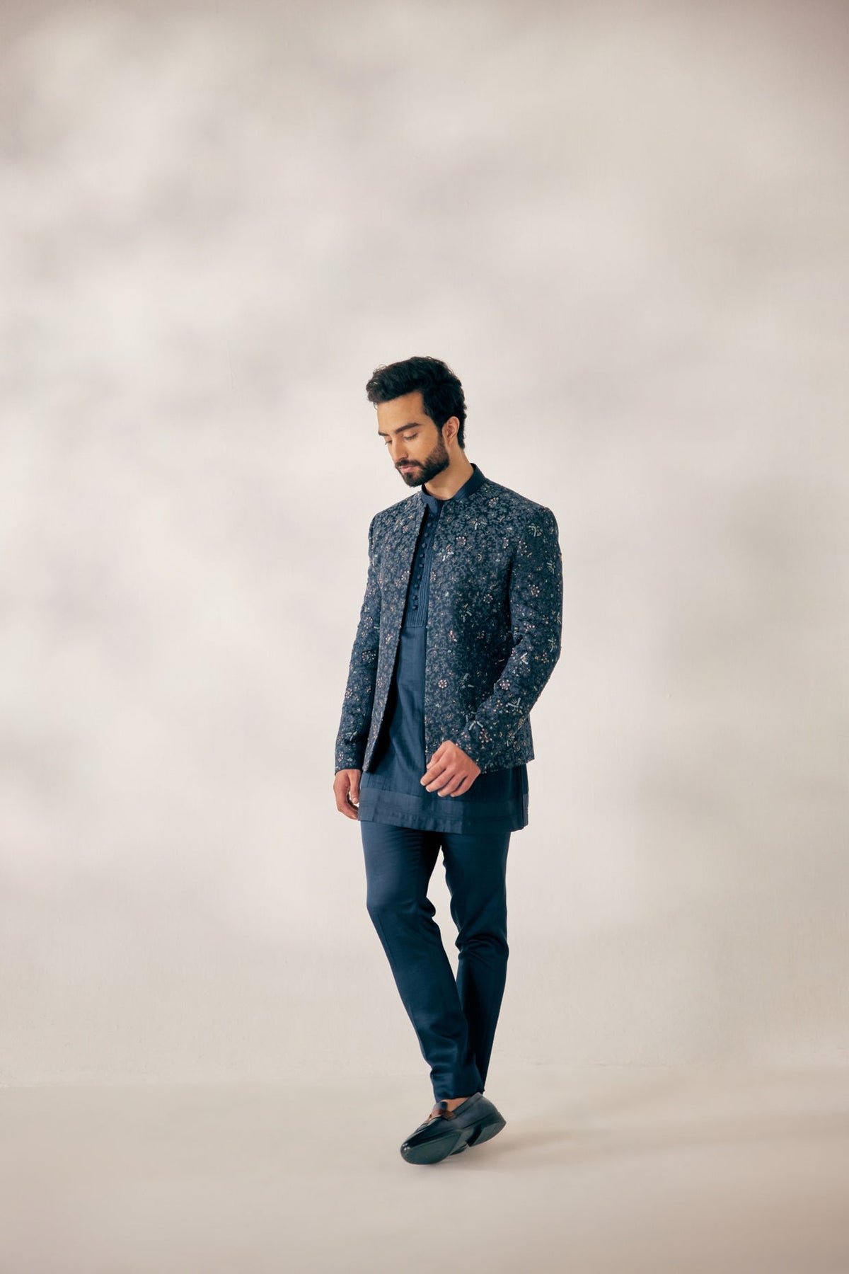 Blue Page-3 Short Jacket Set