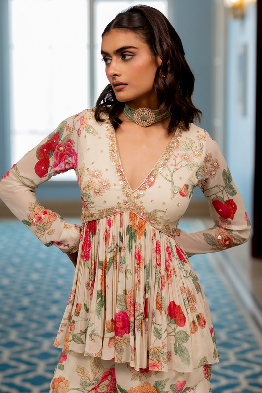 KEEVA PEPLUM SET – OFF WHITE