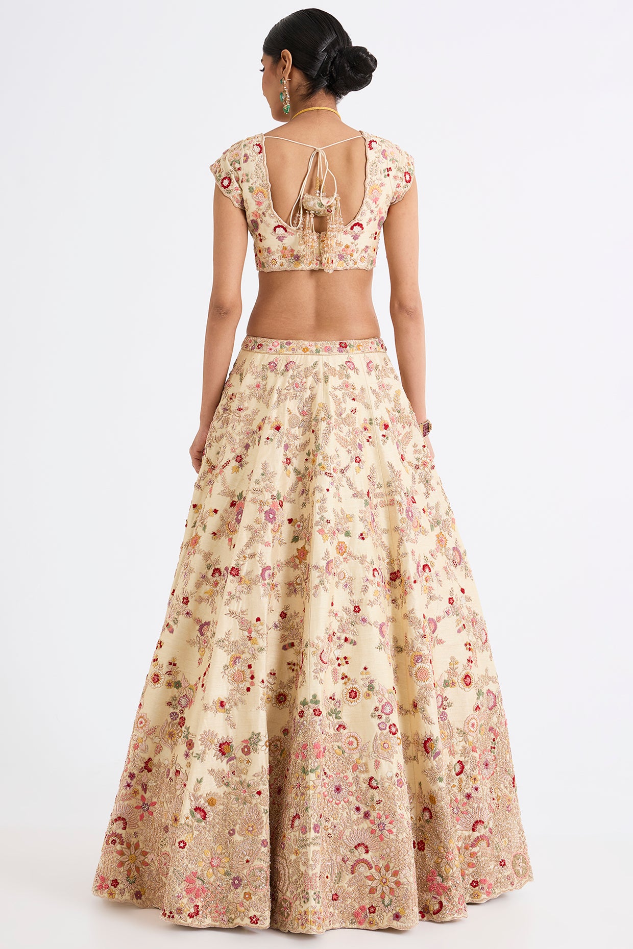 Ivory Raw Silk Zari Hand & Machine Embroidered Lehenga Set