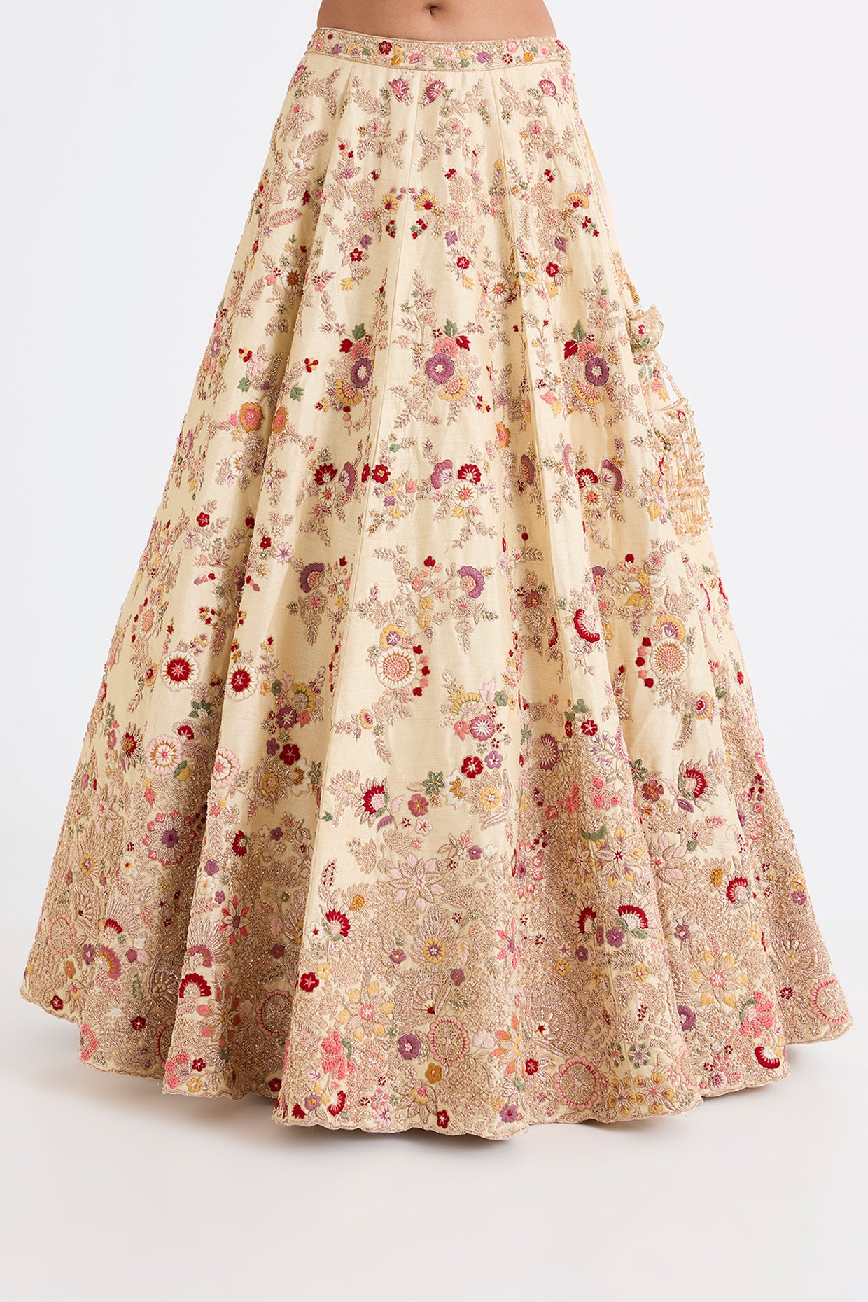 Ivory Raw Silk Zari Hand & Machine Embroidered Lehenga Set