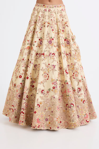 Ivory Raw Silk Zari Hand & Machine Embroidered Lehenga Set