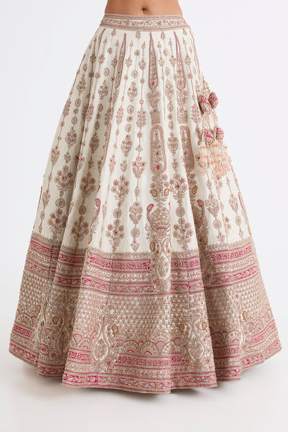Ivory Raw Silk Zari Hand & Machine Embroidered Lehenga Set