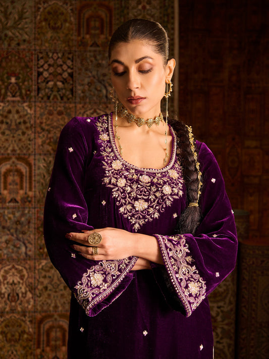 Rayaleen Purple Velvet Suit Set