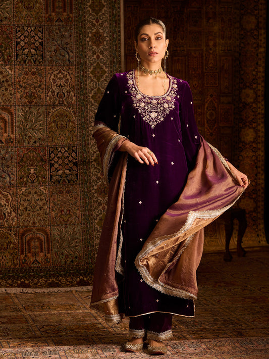 Rayaleen Purple Velvet Suit Set