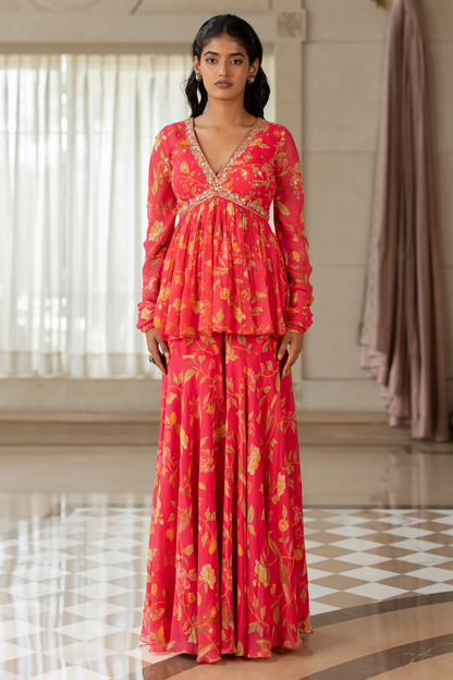 KEEVA PEPLUM SET – PEONY PINK