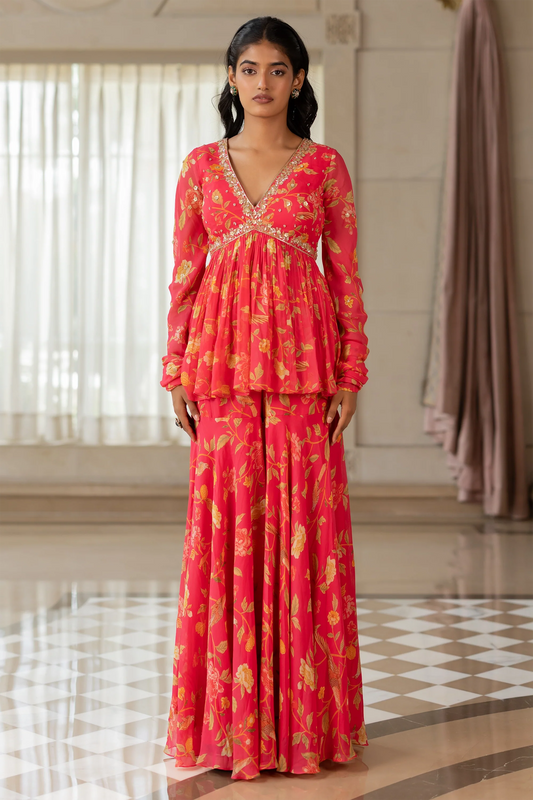 KEEVA PEPLUM SET – PEONY PINK