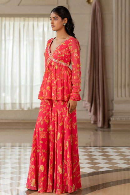 KEEVA PEPLUM SET – PEONY PINK