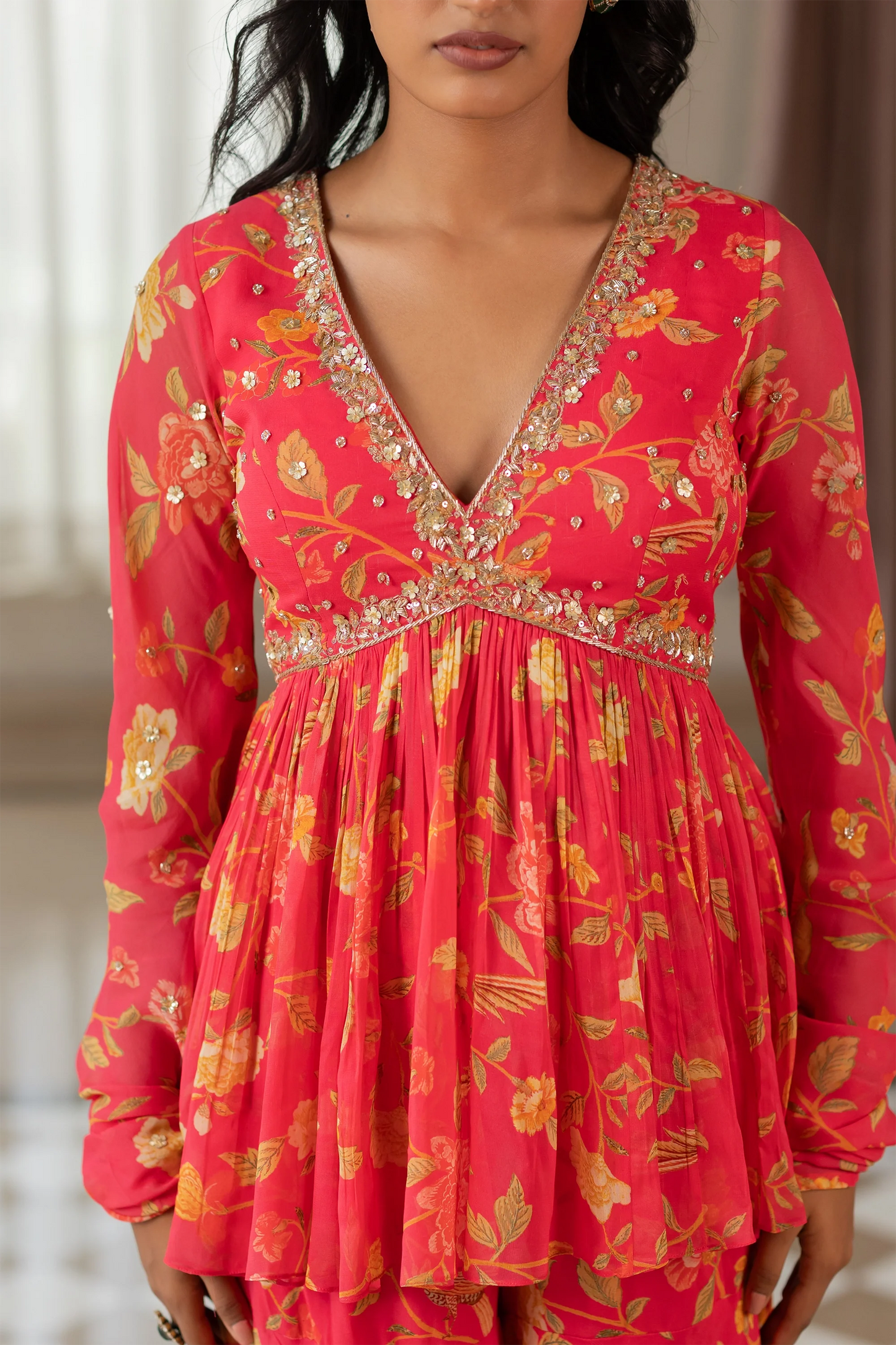 KEEVA PEPLUM SET – PEONY PINK