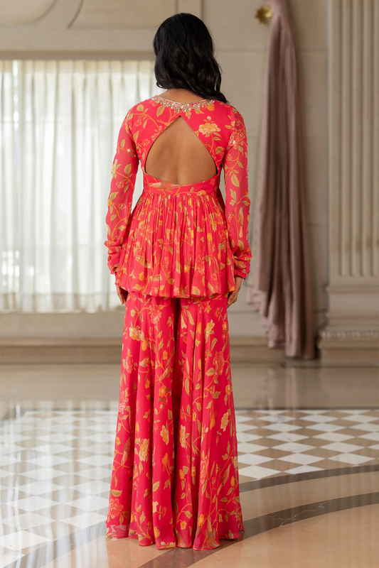 KEEVA PEPLUM SET – PEONY PINK