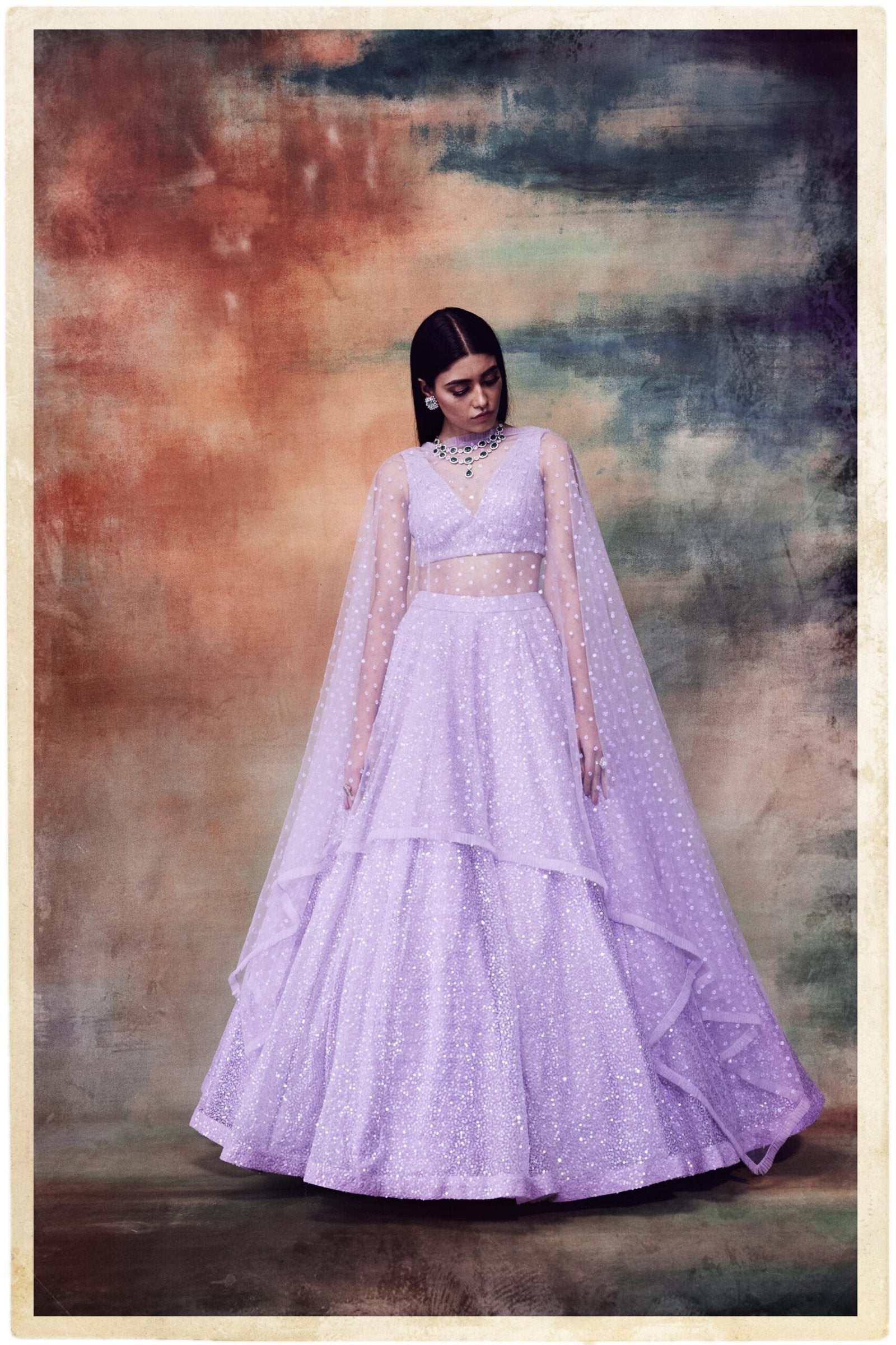 Powder Lilac Sequined Lehenga Set