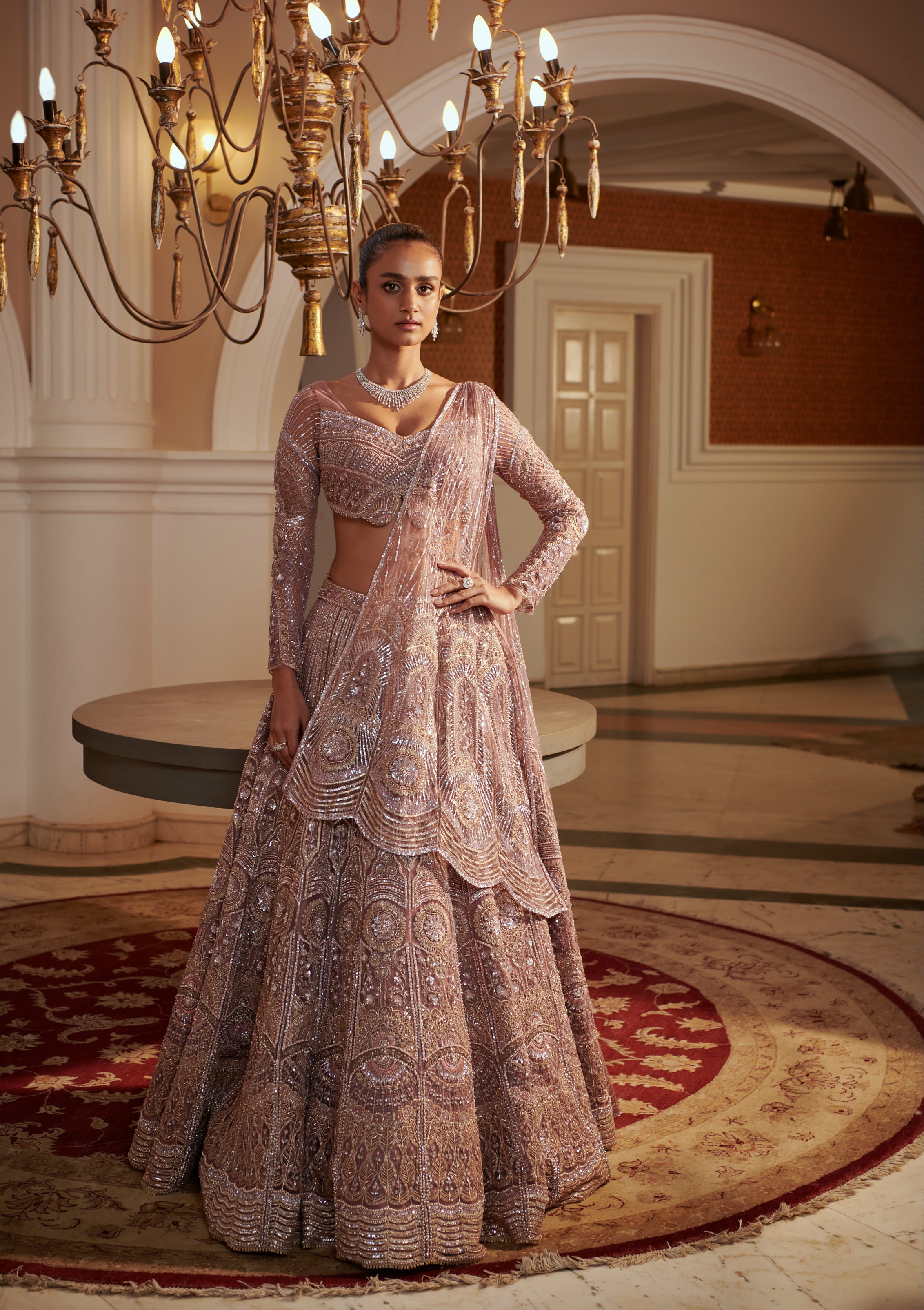 Lavender Georgette Embroidery Wallflower Lehenga
