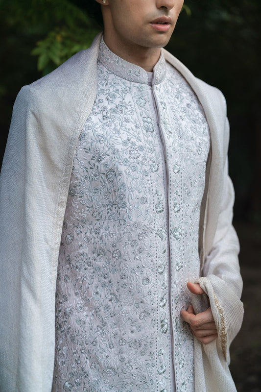Lilac Grey Rose Sherwani Set