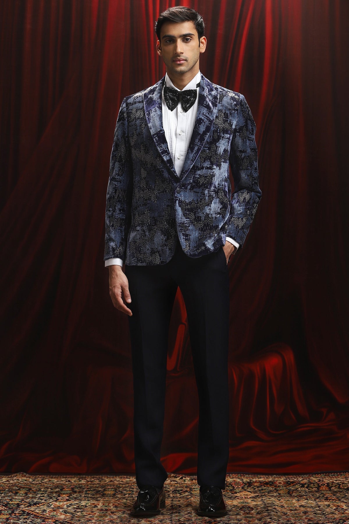 Blue Noir Sequin Elegance Tuxedo Set